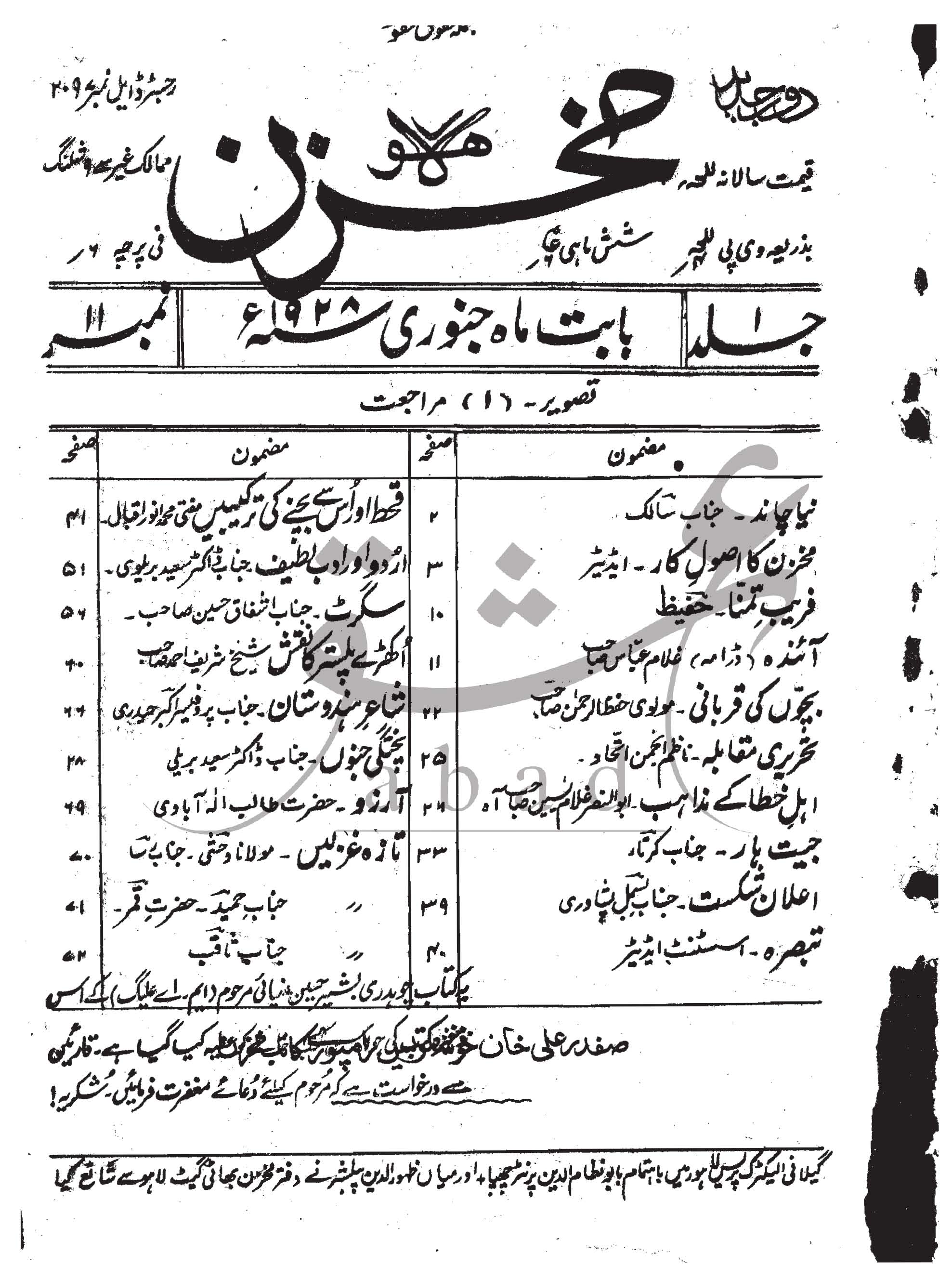 مخزن شمارہ جنوری 1928