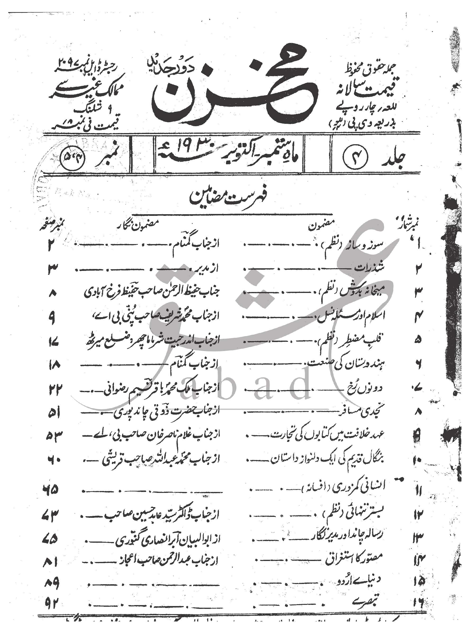 مخزن شمارہ ستمبر، اکتوبر 1930